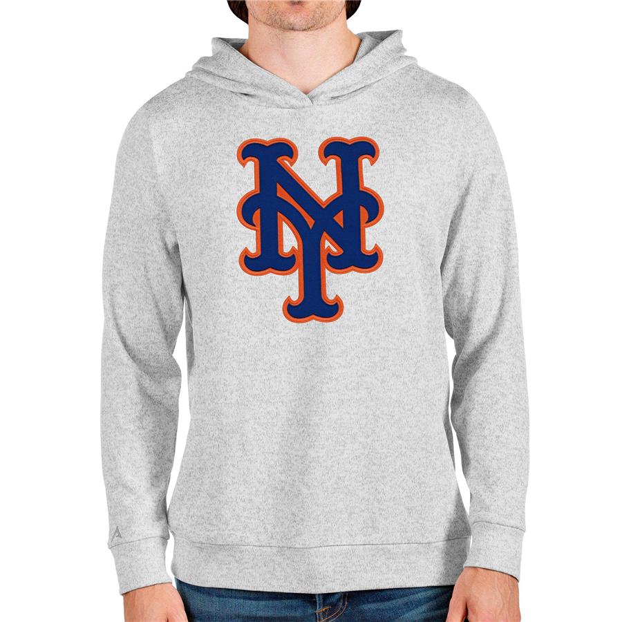 New York Mets Antigua Team Logo Absolute Pullover Hoodie - Heathered Gray