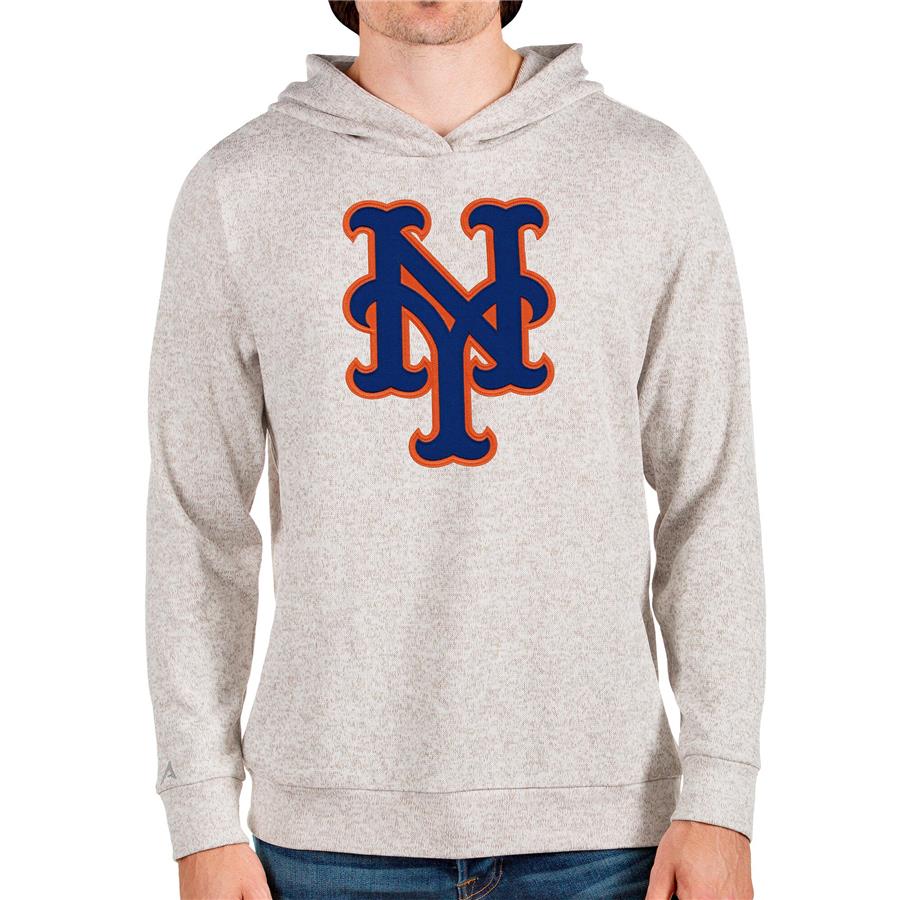 New York Mets Antigua Team Logo Absolute Pullover Hoodie - Oatmeal