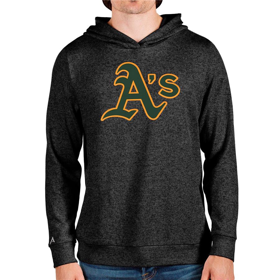 Oakland Athletics Antigua Team Logo Absolute Pullover Hoodie - Heathered Black