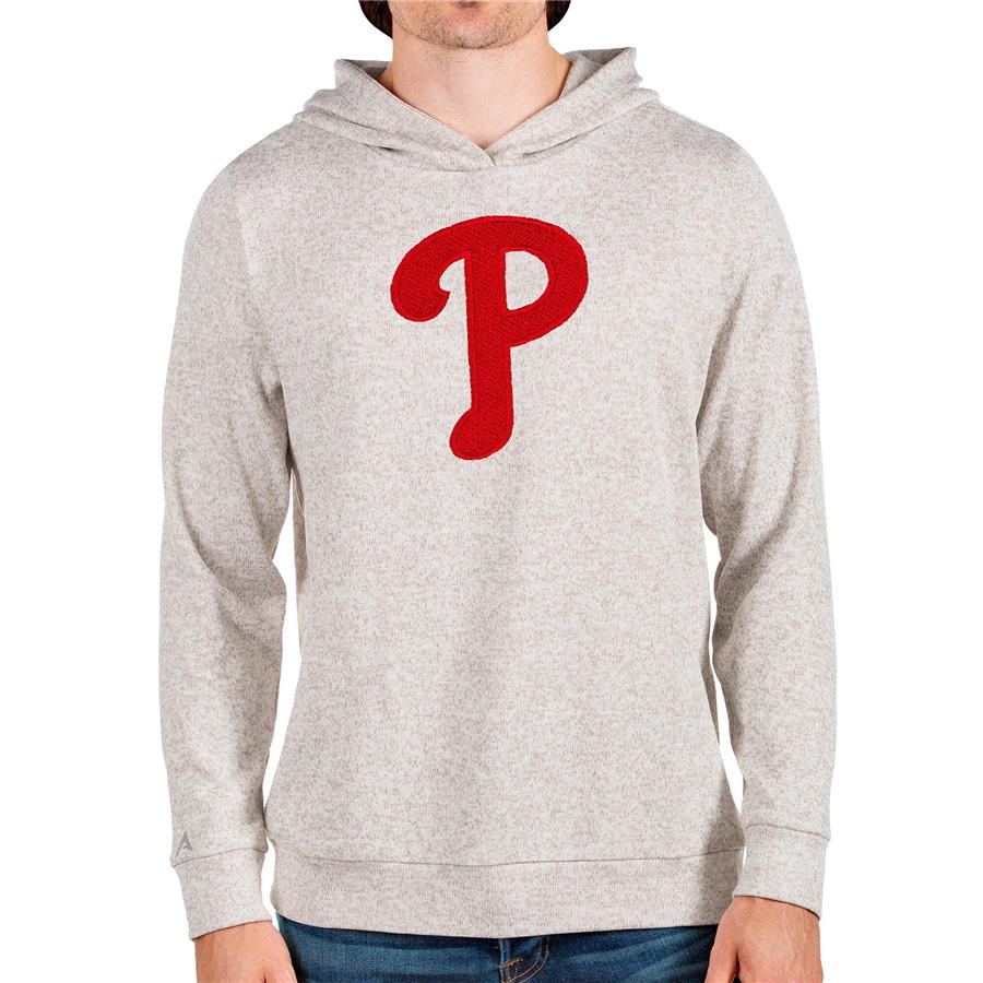 Philadelphia Phillies Antigua Team Logo Absolute Pullover Hoodie - Oatmeal
