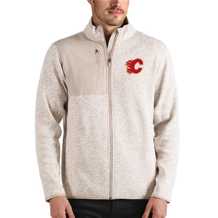 Calgary Flames Antigua Fortune Full-Zip Jacket - Oatmeal