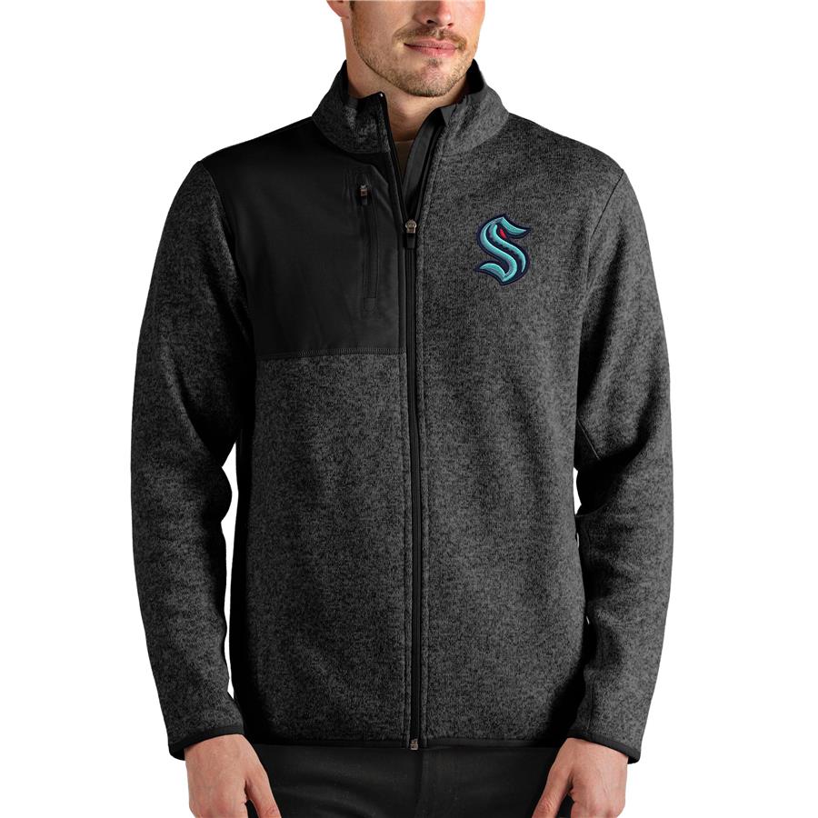 Seattle Kraken Antigua Fortune Full-Zip Jacket - Heathered Black