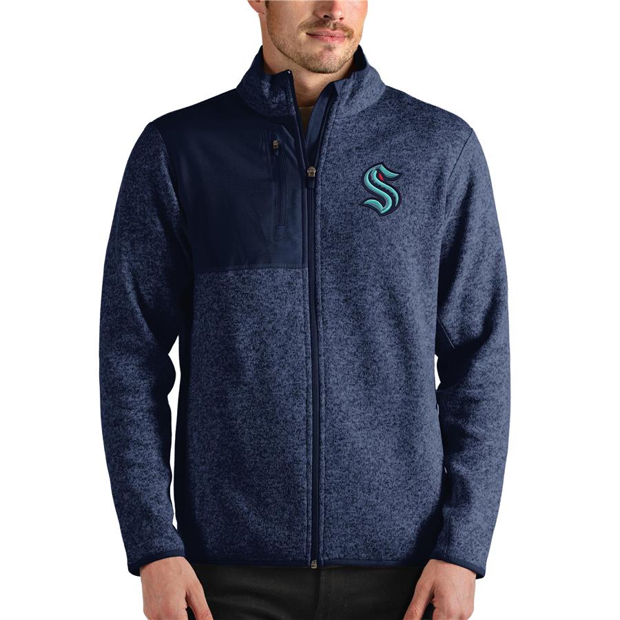 Seattle Kraken Antigua Fortune Full-Zip Jacket - Heathered Navy
