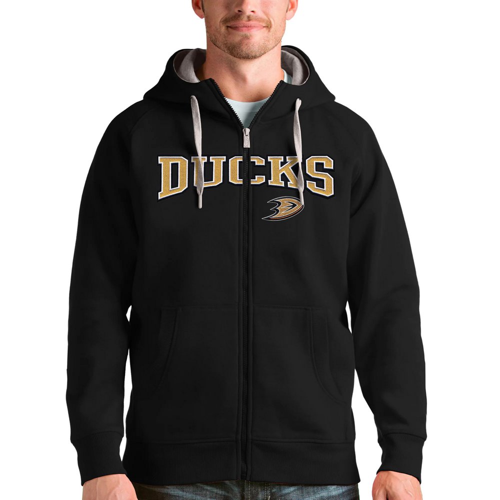 Anaheim Ducks Antigua Wordmark Victory Full-Zip Hoodie - Black