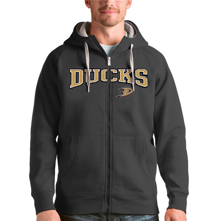 Anaheim Ducks Antigua Wordmark Victory Full-Zip Hoodie - Charcoal