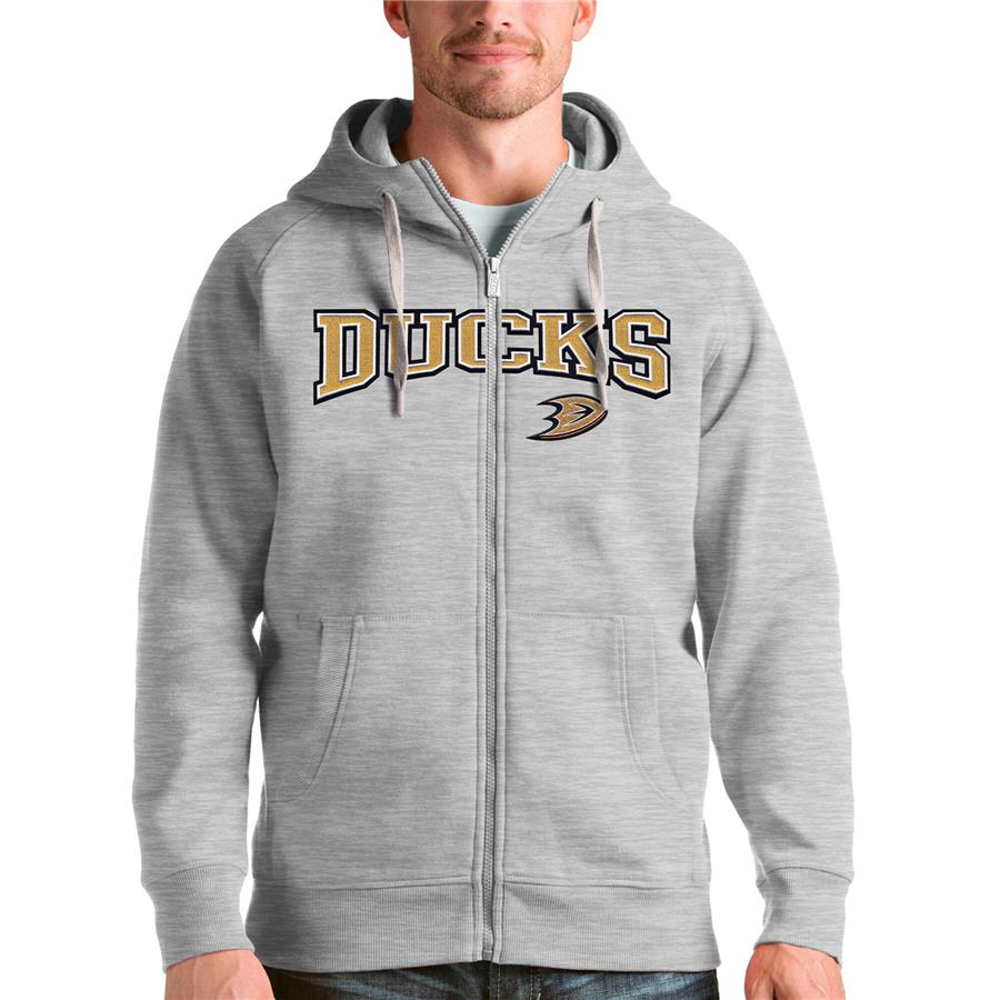 Anaheim Ducks Antigua Wordmark Victory Full-Zip Hoodie - Heathered Gray