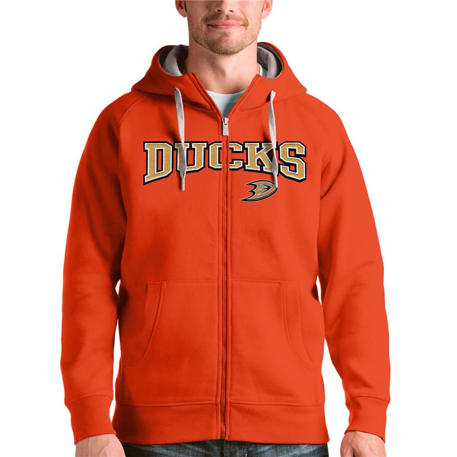 Anaheim Ducks Antigua Wordmark Victory Full-Zip Hoodie - Orange