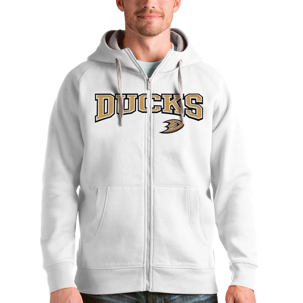 Anaheim Ducks Antigua Wordmark Victory Full-Zip Hoodie - White