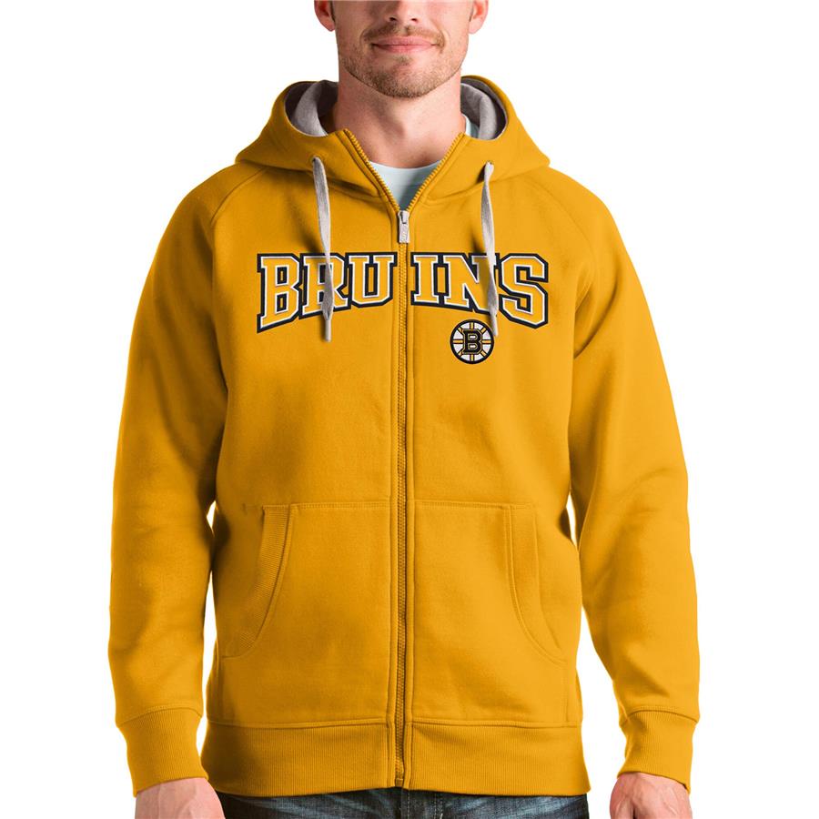 Boston Bruins Antigua Wordmark Victory Full-Zip Hoodie - Gold