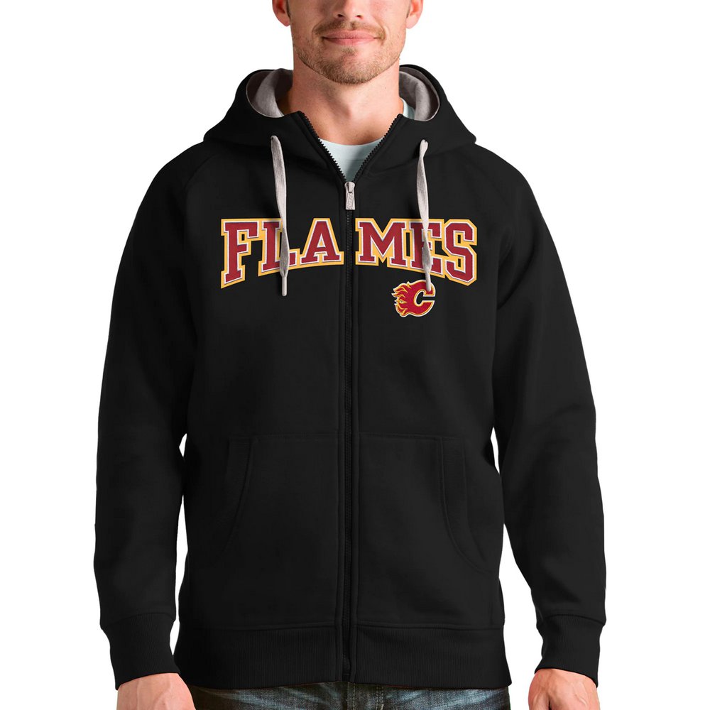 Calgary Flames Antigua Wordmark Victory Full-Zip Hoodie - Black