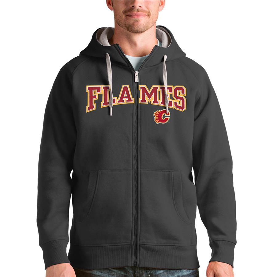Calgary Flames Antigua Wordmark Victory Full-Zip Hoodie - Charcoal