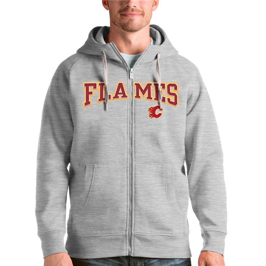 Calgary Flames Antigua Wordmark Victory Full-Zip Hoodie - Heathered Gray