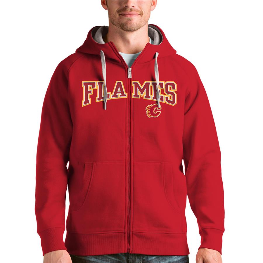 Calgary Flames Antigua Wordmark Victory Full-Zip Hoodie - Red