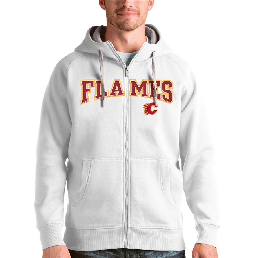 Calgary Flames Antigua Wordmark Victory Full-Zip Hoodie - White