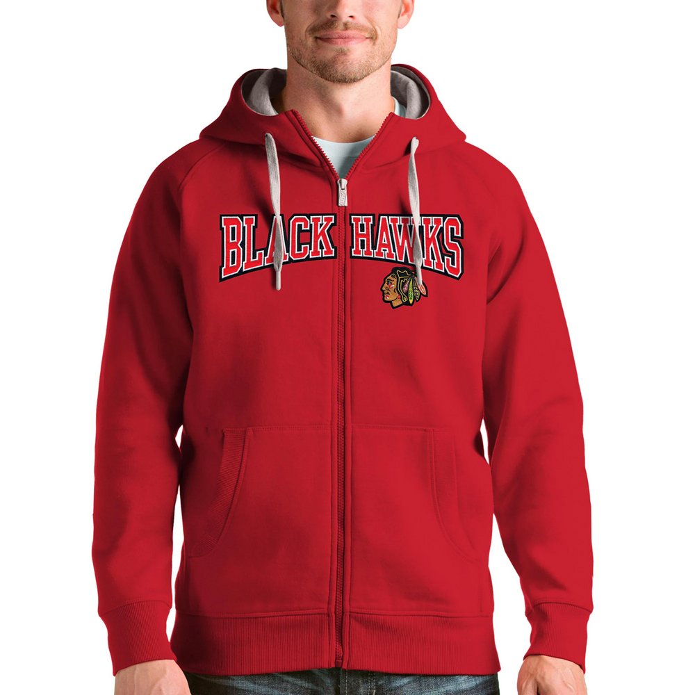 Chicago Blackhawks Antigua Wordmark Victory Full-Zip Hoodie - Red