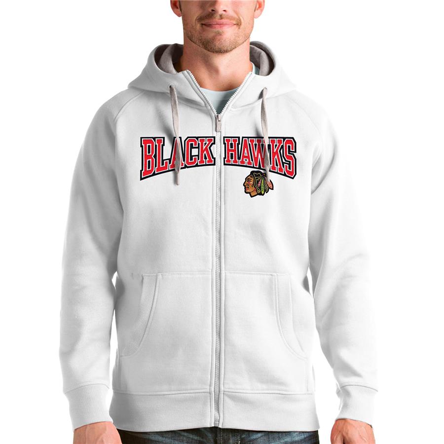 Chicago Blackhawks Antigua Wordmark Victory Full-Zip Hoodie - White