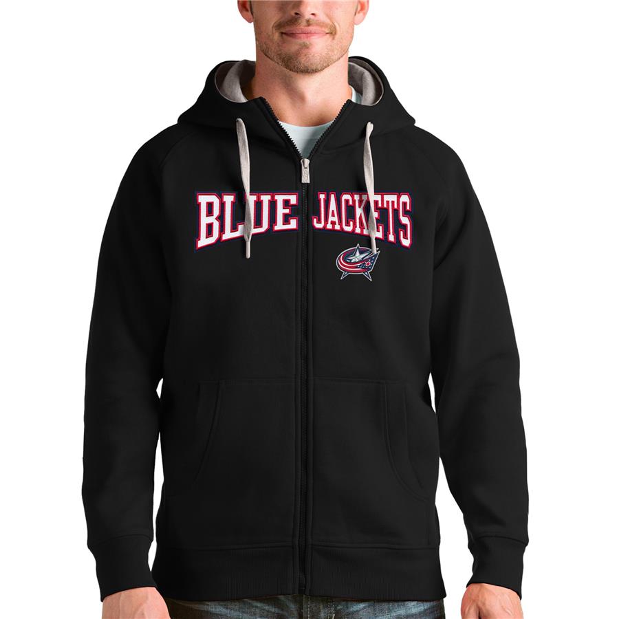 Columbus Blue Jackets Antigua Wordmark Victory Full-Zip Hoodie - Black