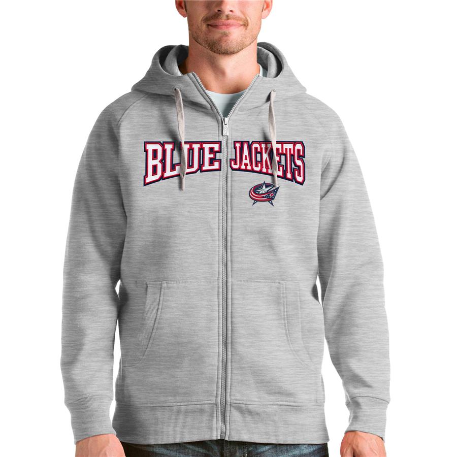 Columbus Blue Jackets Antigua Wordmark Victory Full-Zip Hoodie - Heathered Gray
