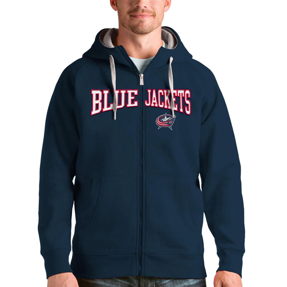 Columbus Blue Jackets Antigua Wordmark Victory Full-Zip Hoodie - Navy