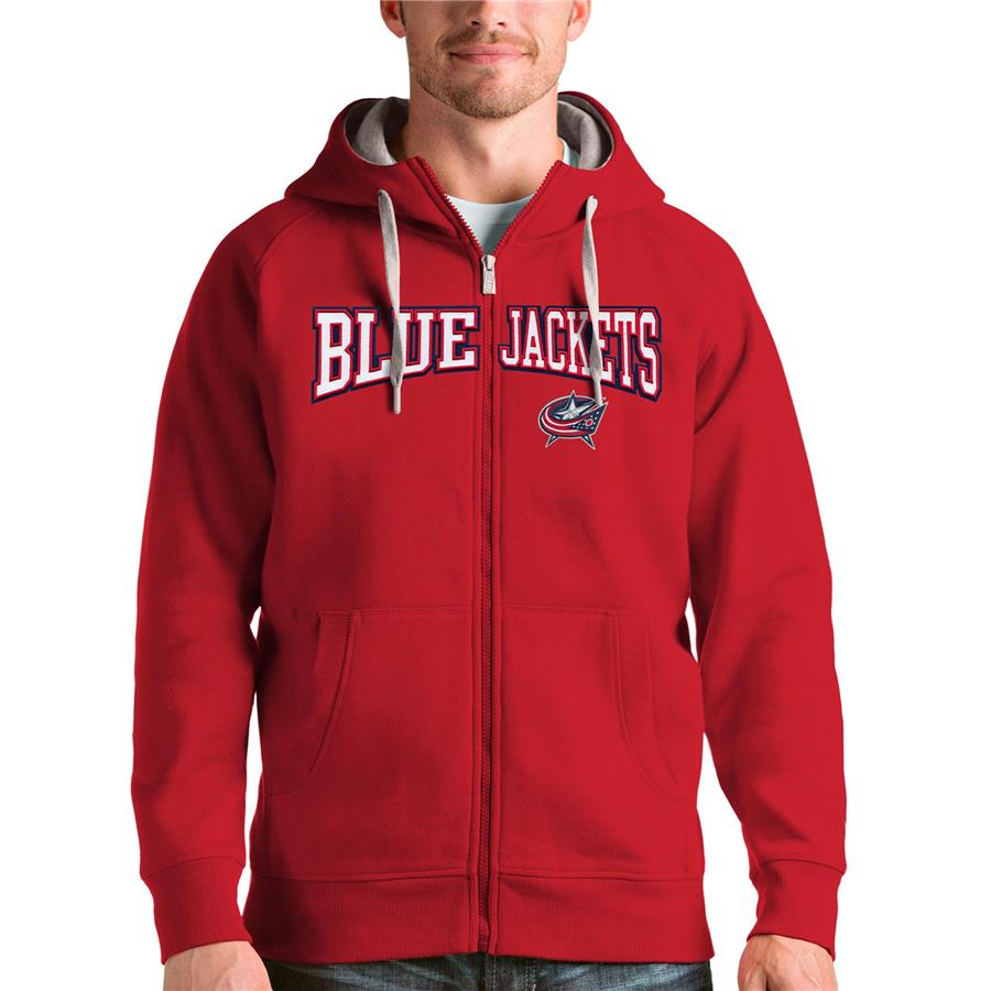 Columbus Blue Jackets Antigua Wordmark Victory Full-Zip Hoodie - Red