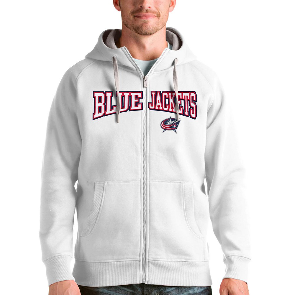 Columbus Blue Jackets Antigua Wordmark Victory Full-Zip Hoodie - White