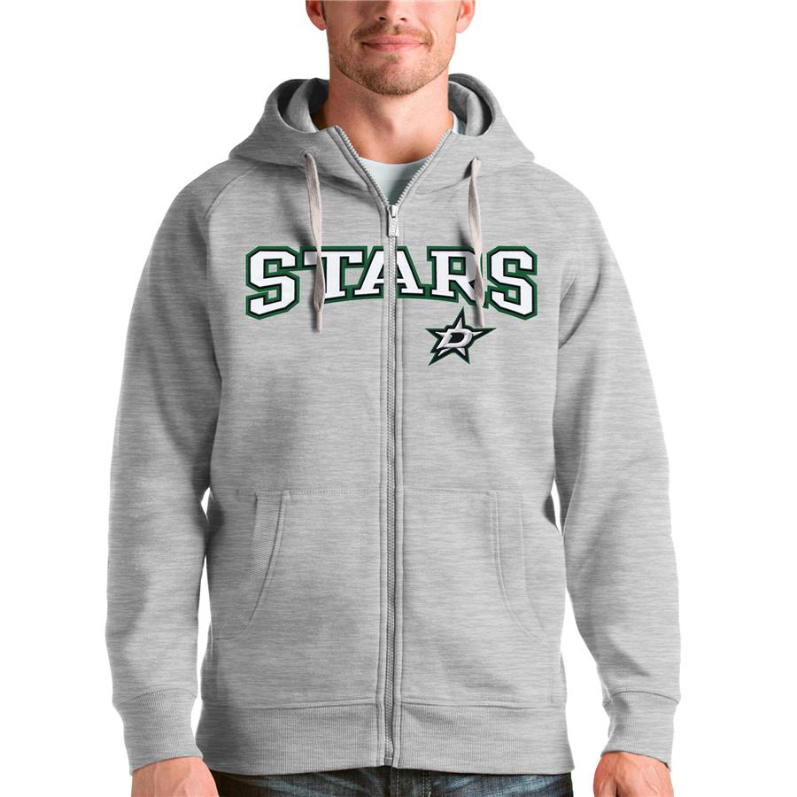 Худи на молнии Dallas Stars Antigua Wordmark Victory (серый меланж)