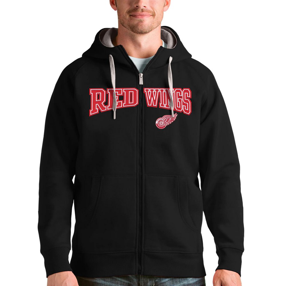 Detroit Red Wings Antigua Wordmark Victory Full-Zip Hoodie - Black