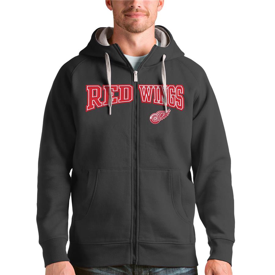 Detroit Red Wings Antigua Wordmark Victory Full-Zip Hoodie - Charcoal