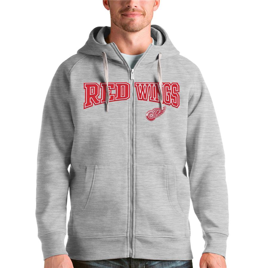 Detroit Red Wings Antigua Wordmark Victory Full-Zip Hoodie - Heathered Gray