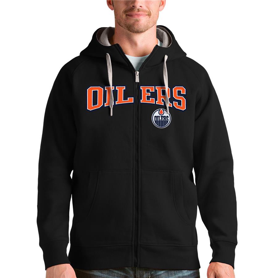 Edmonton Oilers Antigua Wordmark Victory Full-Zip Hoodie - Black