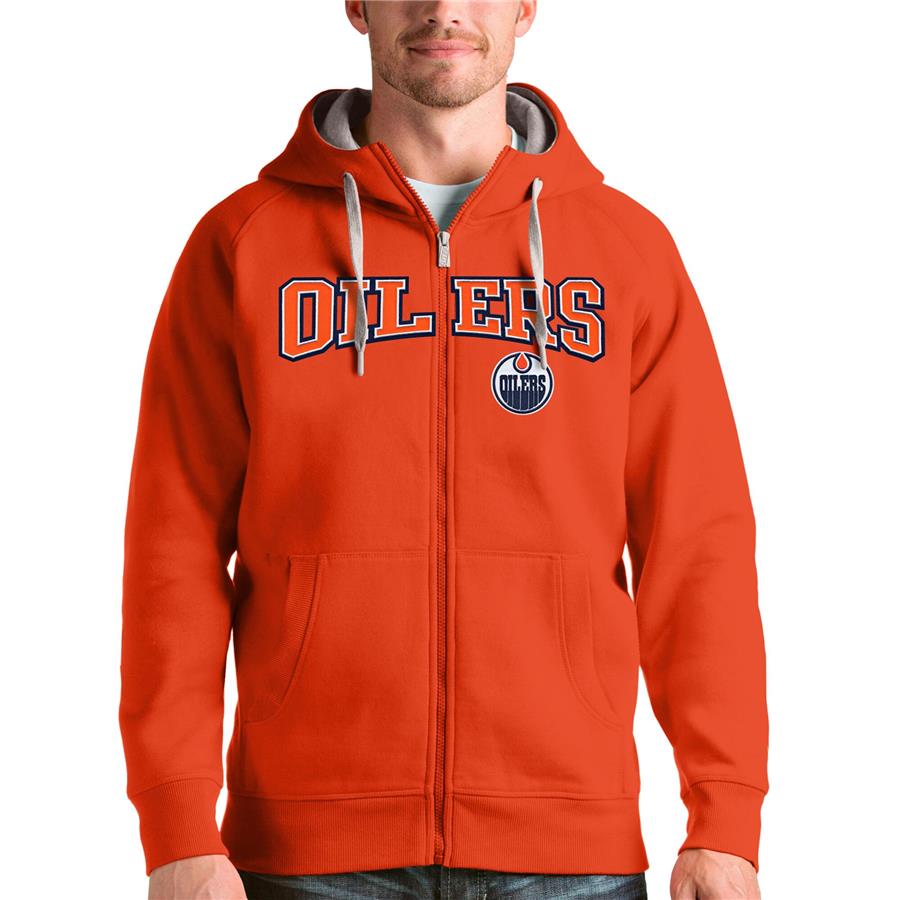 Edmonton Oilers Antigua Wordmark Victory Full-Zip Hoodie - Orange