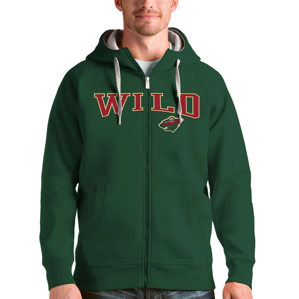 Худи на молнии Minnesota Wild Antigua Wordmark Victory (тёмно-зелёный)