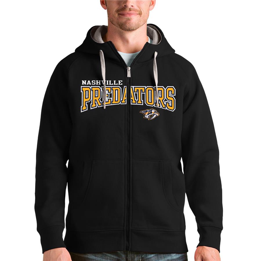 Nashville Predators Antigua Wordmark Victory Full-Zip Hoodie - Black