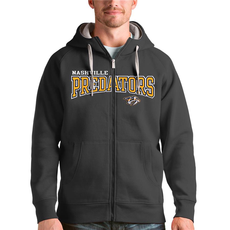Nashville Predators Antigua Wordmark Victory Full-Zip Hoodie - Charcoal