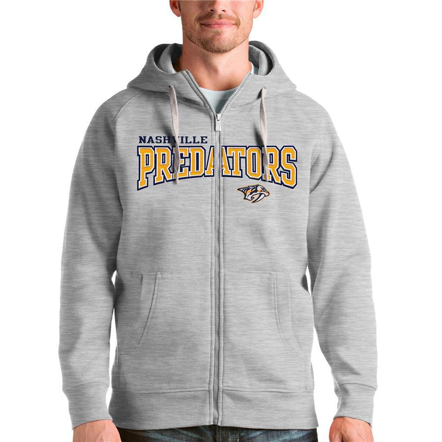 Nashville Predators Antigua Wordmark Victory Full-Zip Hoodie - Heathered Gray