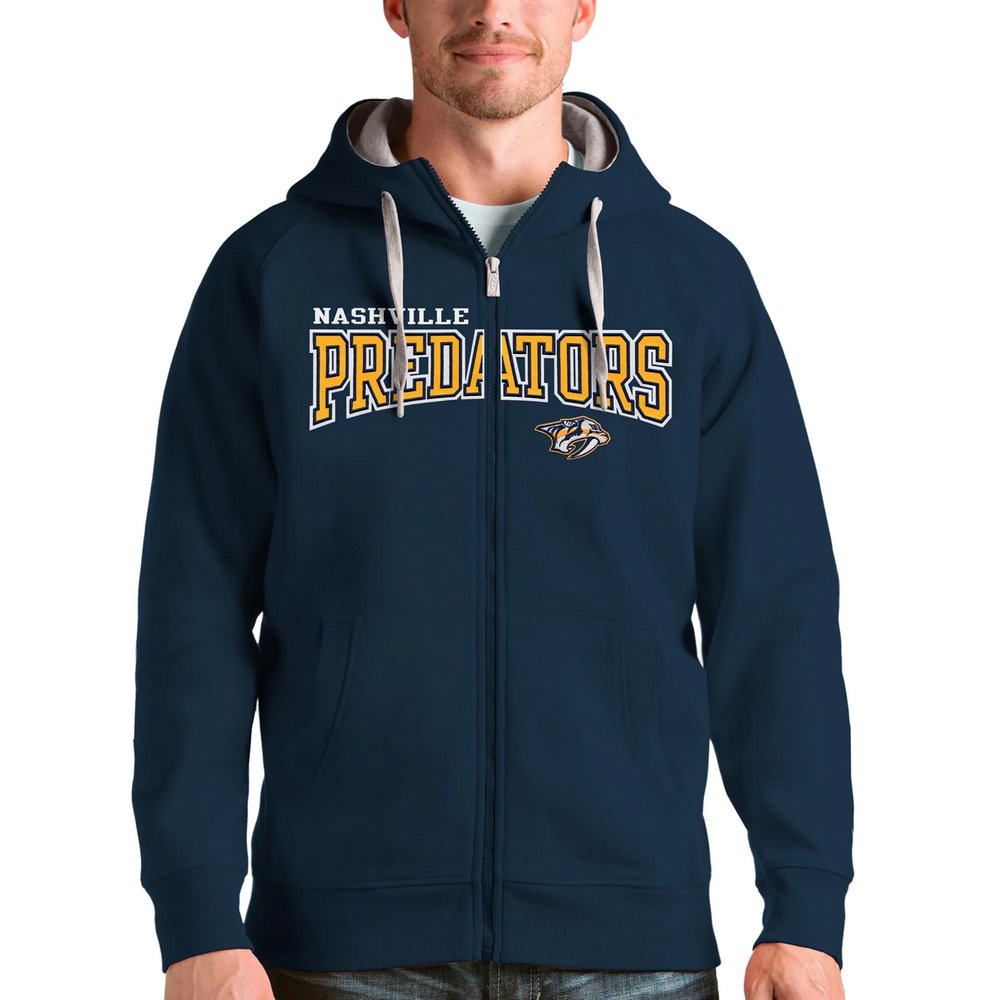 Nashville Predators Antigua Wordmark Victory Full-Zip Hoodie - Navy