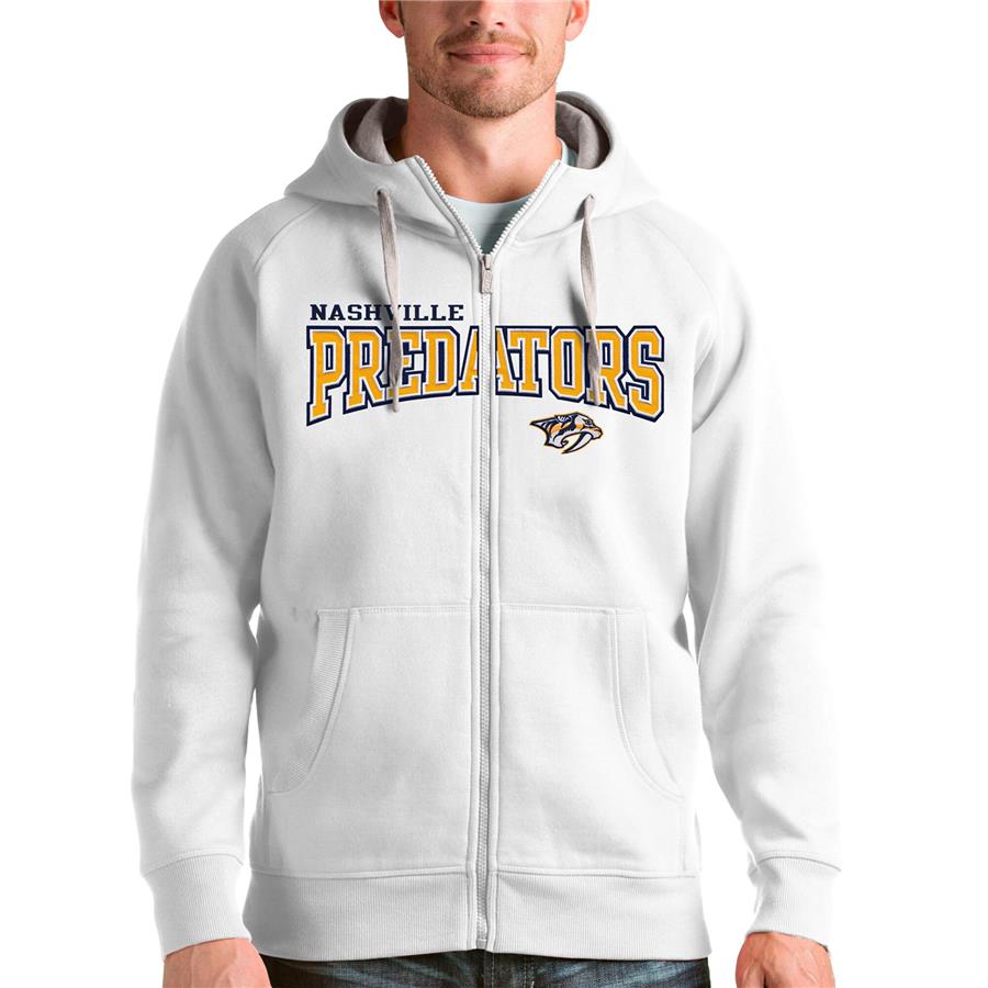Nashville Predators Antigua Wordmark Victory Full-Zip Hoodie - White