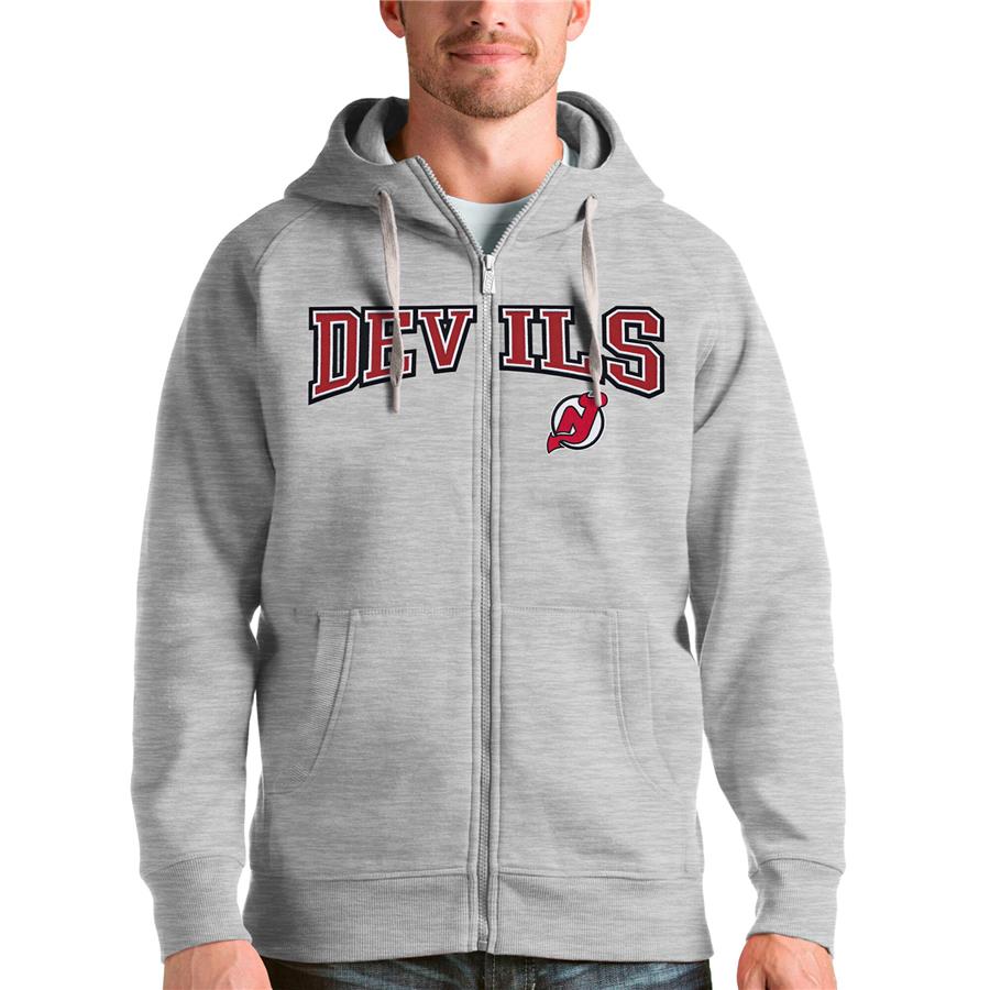 Худи на молнии New Jersey Devils Antigua Wordmark Victory (серый меланж)