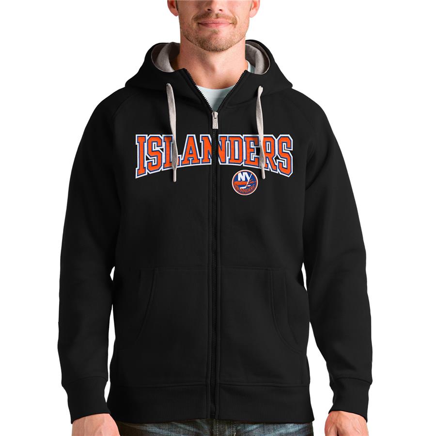 New York Islanders Antigua Wordmark Victory Full-Zip Hoodie - Black