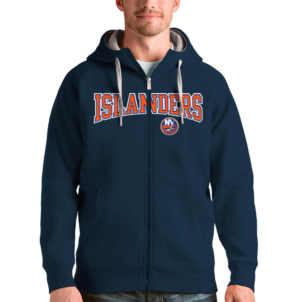 New York Islanders Antigua Wordmark Victory Full-Zip Hoodie - Navy