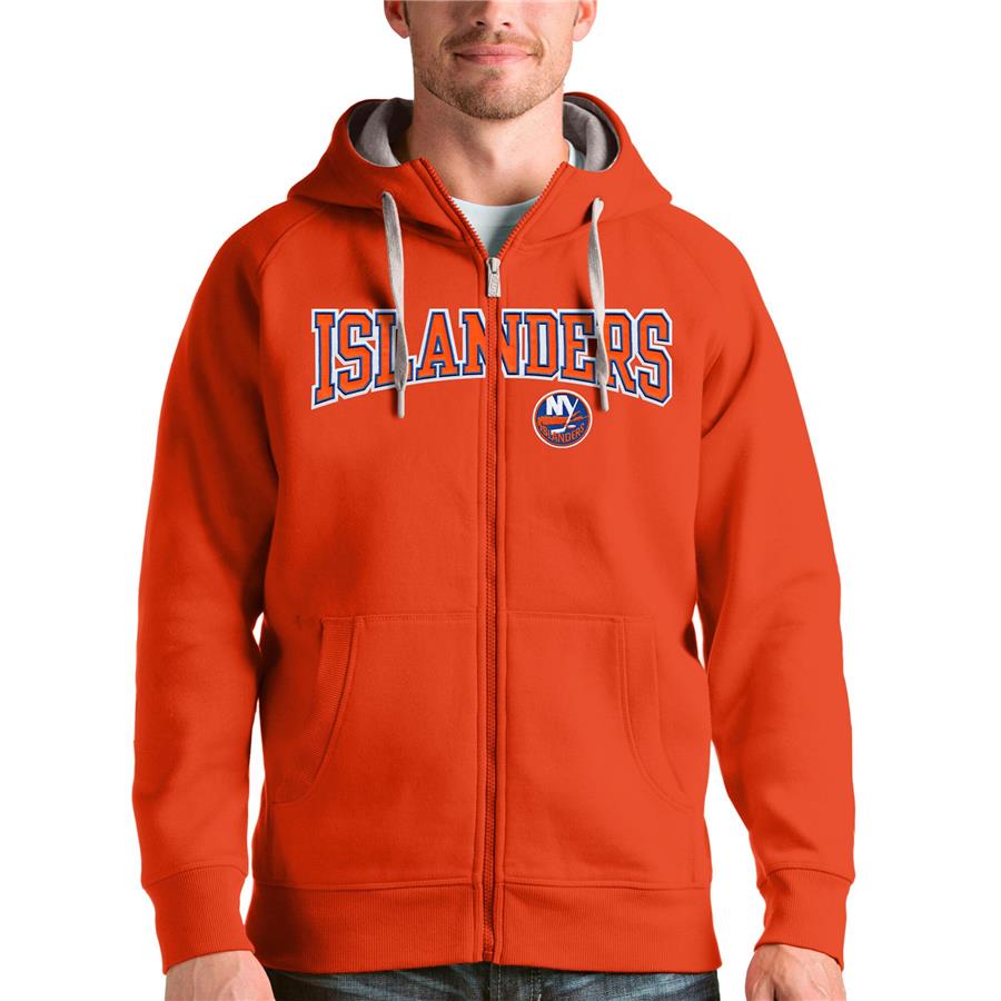 New York Islanders Antigua Wordmark Victory Full-Zip Hoodie - Orange