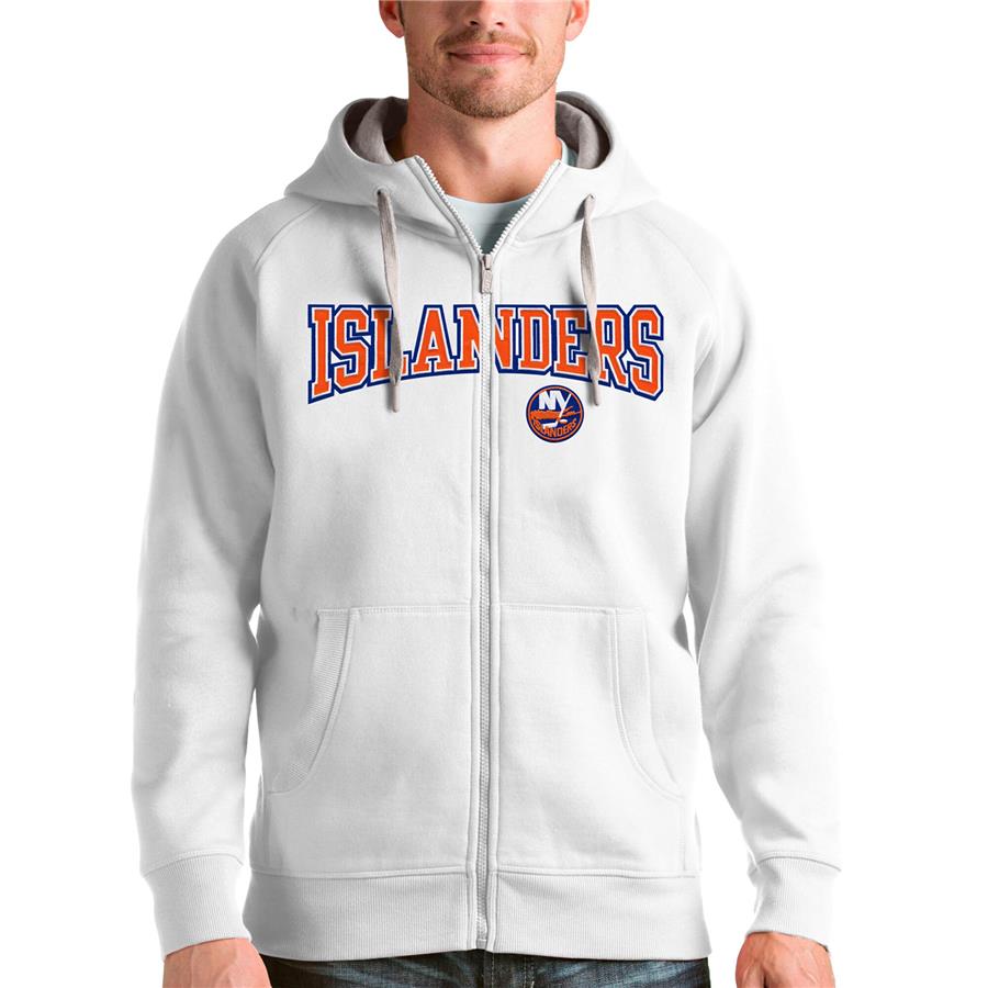 New York Islanders Antigua Wordmark Victory Full-Zip Hoodie - White