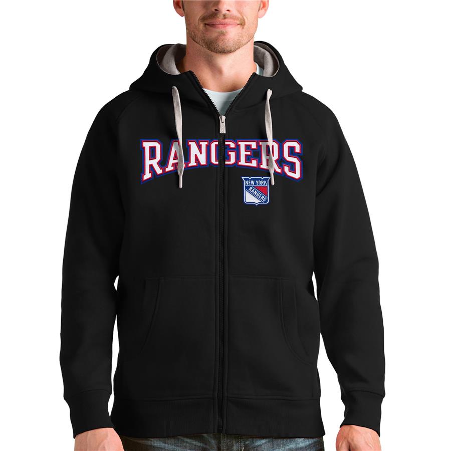 New York Rangers Antigua Wordmark Victory Full-Zip Hoodie - Black