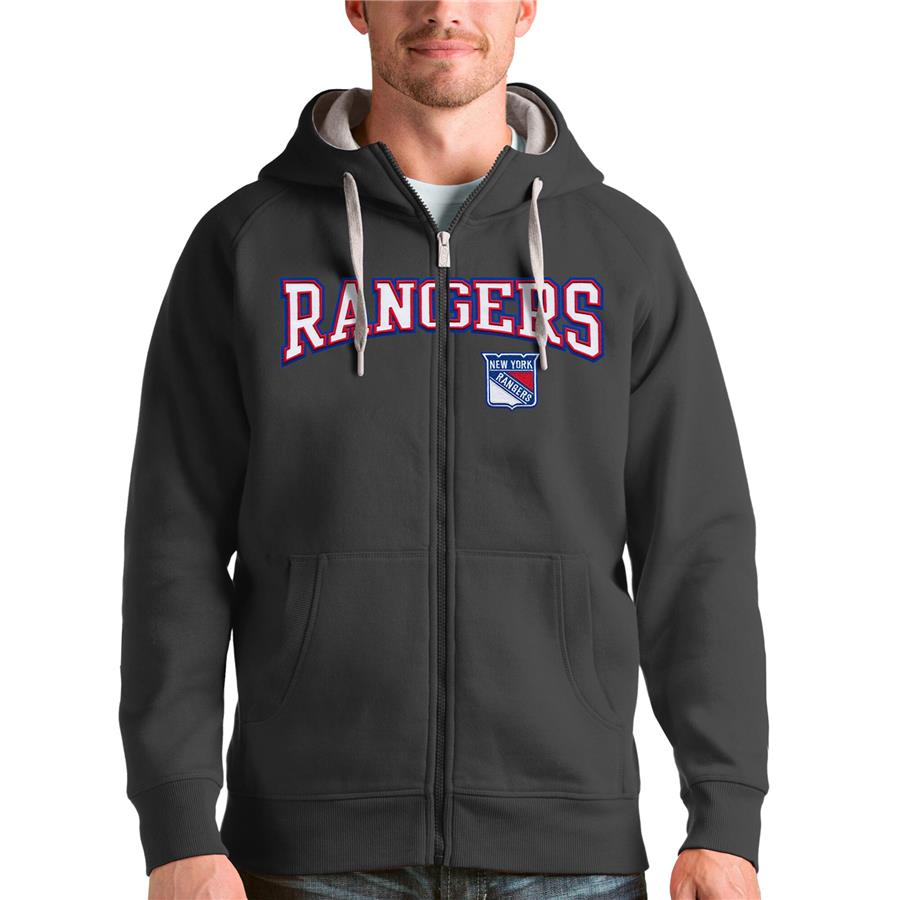 New York Rangers Antigua Wordmark Victory Full-Zip Hoodie - Charcoal