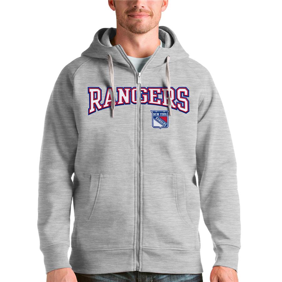 New York Rangers Antigua Wordmark Victory Full-Zip Hoodie - Heathered Gray