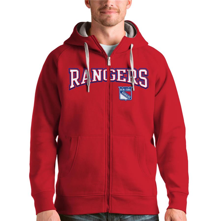 New York Rangers Antigua Wordmark Victory Full-Zip Hoodie - Red