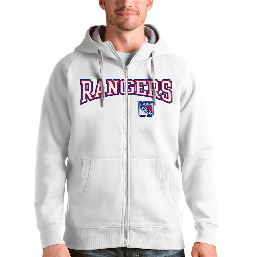 New York Rangers Antigua Wordmark Victory Full-Zip Hoodie - White
