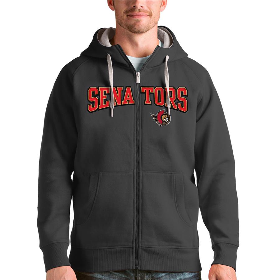 Ottawa Senators Antigua Wordmark Victory Full-Zip Hoodie - Charcoal