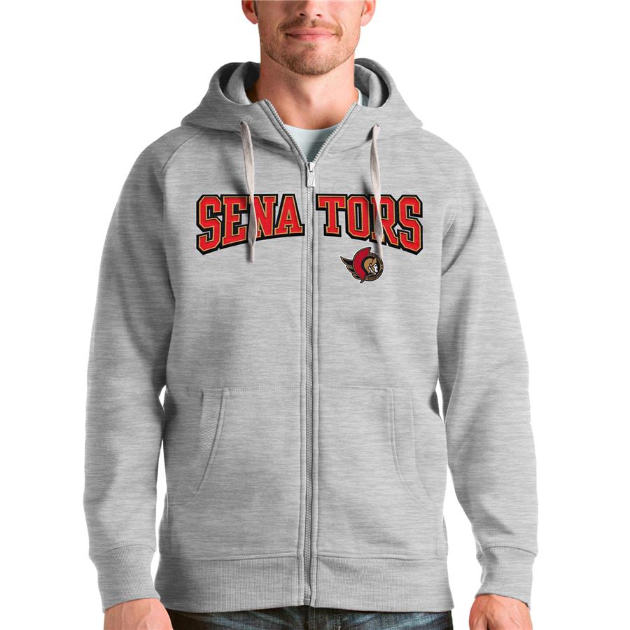Ottawa Senators Antigua Wordmark Victory Full-Zip Hoodie - Heathered Gray