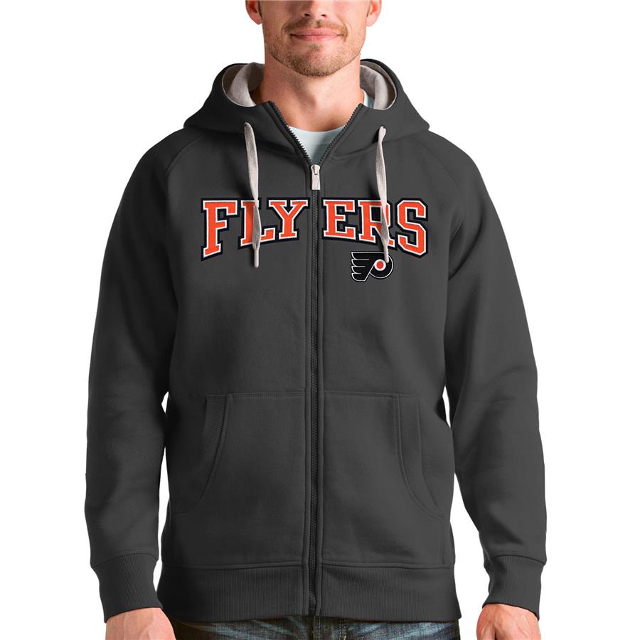 Philadelphia Flyers Antigua Wordmark Victory Full-Zip Hoodie - Charcoal